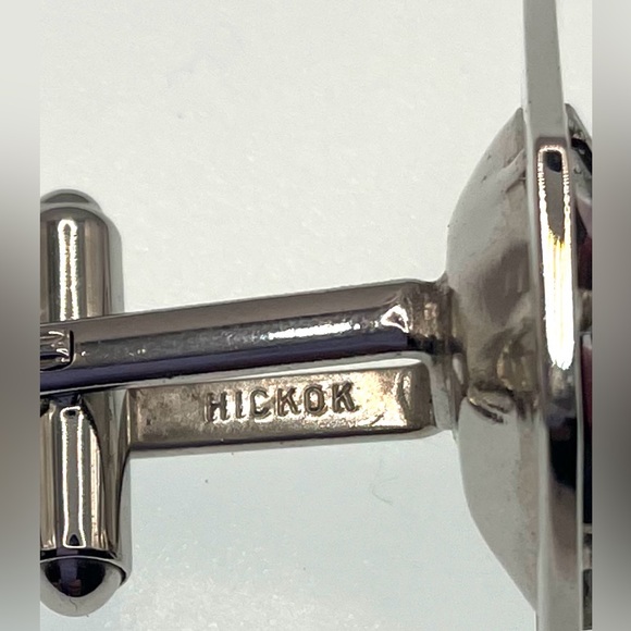 VTG 70s Hickok Cufflinks Silver Tone Asymmetrical Faceted Amethyst Gem Signed - Picture 3 of 12